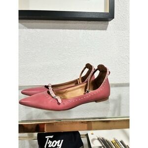Coach 'Jody' Pink Studded Leather Strap Pointed Toe Ballet Flats Size 9B